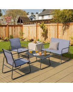 4 Piece Garden Patio Bistro Furniture Set with Loveseat Coffee Table and 2 Chairs