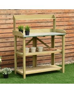 3 Tier Garden Patio Potting Table with Storage Shelf and Hooks