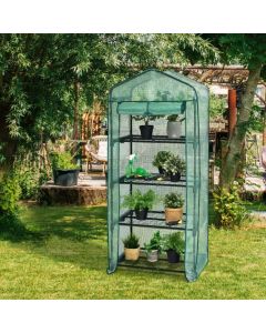 4 Tier Outdoor Mini Garden Plants Growhouse with Zippered Roll up Door