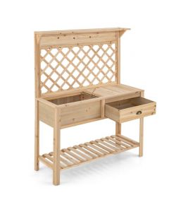 Outdoor Garden Potting Bench Table with Open Shelf and Drawer