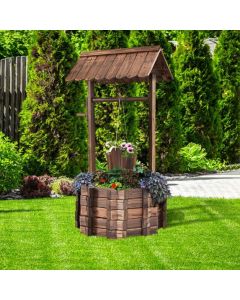 Garden Wishing Well Planter with Height Adjustable Bucket and Roof