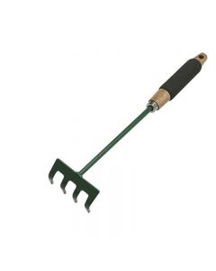 Green Metal Gardening Rake Gardening Tools with Wooden Handle for Lawns