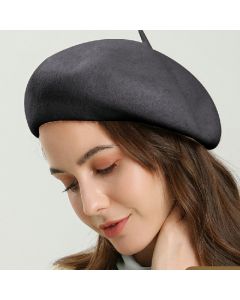 Girls Fashion French Classic Style Beret Hat - Deep Grey