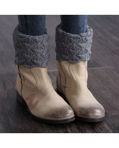 Girls Short Leg Warmers Crochet Cuffs Ankle Toppers Knitted Trim Boot Socks - Grey