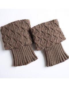 Girls Short Leg Warmers Crochet Cuffs Ankle Toppers Knitted Trim Boot Socks - Khaki