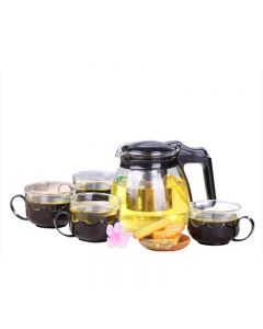 Glass Tea Pot Set Includes 4 Cups for Home and Kitchen