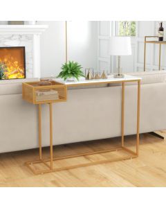 Gold Console Table with Storage Basket and Sturdy Metal Frame-Golden