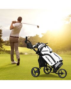 Golf Push Pull Cart with Storage Bag and Foot Brake