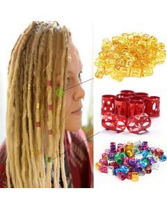 100pcs Hair Braid Cuff Hair Extension Ring Wig Decorative Tool Hair Bead Dreadlocks Hair Rings Braiding Hole Micro Ring - Gold
