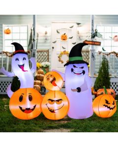 170CM Long Halloween Inflatable Decoration 4 Pumpkins 2 Witch Hat Ghosts Combo