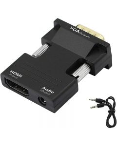 1080P HDMI Female to VGA Male Converter Adapter 3.5mm Audio Cable - Black