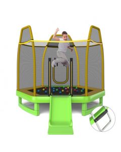 7 Feet Hexagonal Trampoline with Slide and Safety Enclosure Net
