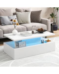 Modern 2-tier High Glossy Black Coffee Table with Adjustable Light Colors