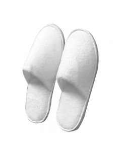 10 pairs High Quality Coral Fleece Towelling Hotel Slippers Closed Toe Terry Spa Guest Slippers 29cm Long - White