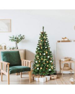 6ft Christmas Hinged Tree with Mixed Pine Needles Cones and Metal Stand