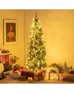 Hinged Slim Pencil Xmas Tree with 408/618 Snowy Branch Tips for Home