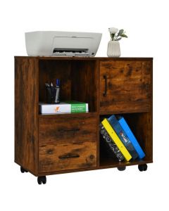 Home Office Mobile File Cabinet with 2 Drawers 2 Open Shelves and Door