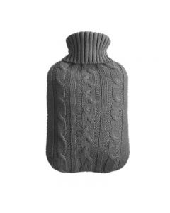 2L PVC Large Hot Water Bottle Quality Hot Water Bottles Body Warmer Hand Warmer with Arran Knitted Cover - Grey