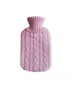 2L PVC Large Hot Water Bottle Quality Hot Water Bottles Body Warmer Hand Warmer with Arran Knitted Cover - Pink