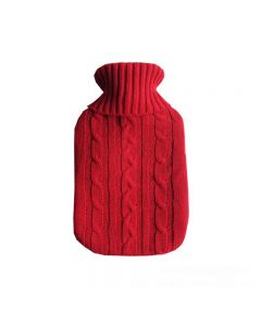 2L PVC Large Hot Water Bottle Quality Hot Water Bottles Body Warmer Hand Warmer with Arran Knitted Cover - Red