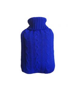 2L PVC Large Hot Water Bottle Quality Hot Water Bottles Body Warmer Hand Warmer with Arran Knitted Cover - Blue