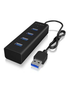 Icy Box IB-HUB1409-U3 4-Port USB-A Hub - USB-A Male, 4 x USB 3.0, LED Indicator, Aluminium, USB Powered