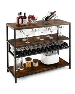 Industrial Bar Cabinet with Wine Rack & 4 Rows of Glass Holders