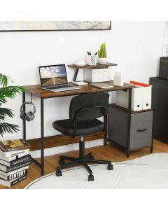 Industrial Computer Desk with Side Storage Drawer and Monitor Stand