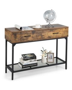 Industrial Console Table with 2 Drawers and Open Storage Shelf