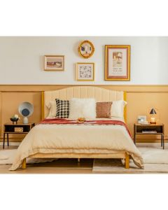 2 Pieces Industrial Nightstand Set with Steel Frame and Open Compartments