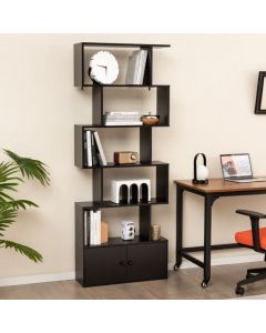 Industrial S-Shaped 5-tier Bookcase with Cabinet