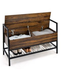Industrial Shoe Bench with Hidden Compartment for Home Hallway