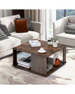 2-Tier Industrial Square Coffee Table for Living Room Bedroom