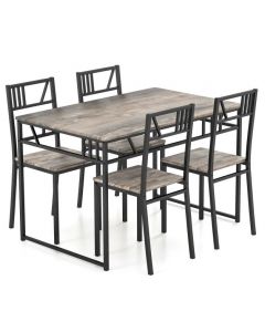 Industrial-Style Kitchen Table and 4 Chairs with Wood Like Tabletop and Metal Frame