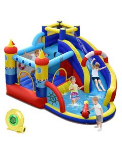 Inflatable Bounce Castle 6-in-1 Water Park with Curved Slide