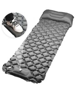 Integrated Foot Pump Portable Inflatable Camping Sleeping Mat with Pillow - Grey