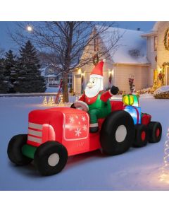 Inflatable Christmas Santa Claus Driving a Tractor with Gifts and LED Lights