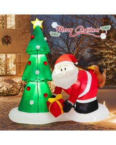 7 Feet Inflatable Christmas Tree with Santa Claus Chased by Dog and LED lights
