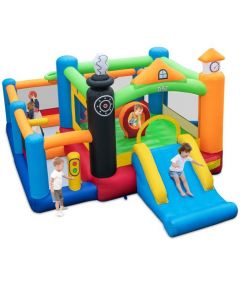 Inflatable Train Themed Kids Bounce Castle with Slide and Basketball Hoop without Air Blower