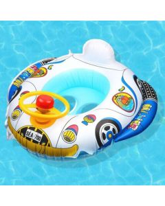 Mini Inflatable Car Swimming Ring Pool Float Seat Water Boat for Little Guys - Police Car Blue
