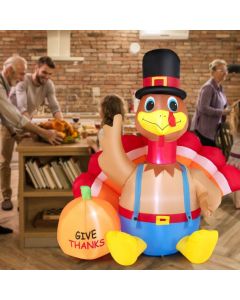 6 Feet Inflatable Thanksgiving Turkey with Pumpkin and LED Lights