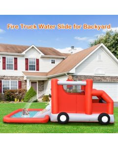 Firefighting-Themed Inflatable Water Park with Slide