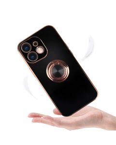 Plating Shockproof Phone Case Cover with Ring Holder for iPhone 12 - Black