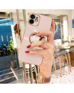 Plating Shockproof Phone Case Cover with Ring Holder for iPhone 12 - Rose Gold