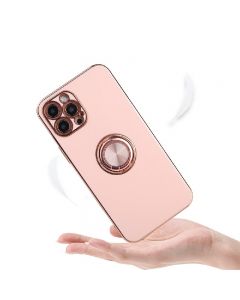 Plating Shockproof Phone Case Cover with Ring Holder for iPhone 12 Pro - Rose Gold