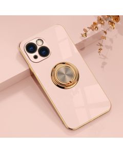Plating Shockproof Phone Case Cover with Ring Holder for iPhone 13 - Rose Gold