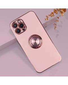 Plating Shockproof Phone Case Cover with Ring Holder for iPhone 13 Pro - Rose Gold