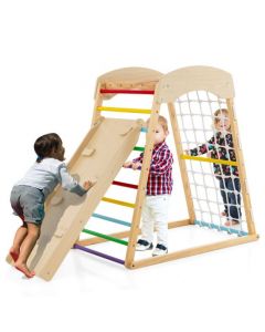 6-in-1 Jungle Gym Wooden Indoor Playground with Double-sided Ramp