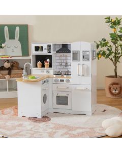 Kid's Corner Kitchen Wooden Playset with Stove Range Hood Cute Telephone