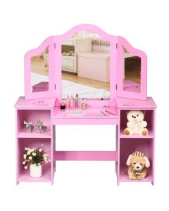 Kids Dressing Table with Foldable and Removable Mirror and Storage Shelf